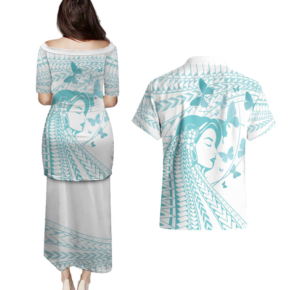 Polynesia Cervical Cancer Awareness Month Couples Matching Puletasi and Hawaiian Shirt Polynesian Women Faith Hope Love!