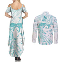 Polynesia Cervical Cancer Awareness Month Couples Matching Summer Maxi Dress and Long Sleeve Button Shirt Polynesian Women Faith Hope Love!