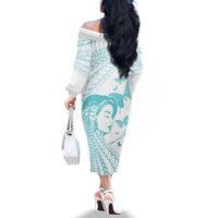 Polynesia Cervical Cancer Awareness Month Family Matching Off The Shoulder Long Sleeve Dress and Hawaiian Shirt Polynesian Women Faith Hope Love!