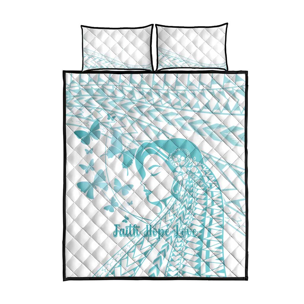 Polynesia Cervical Cancer Awareness Month Quilt Bed Set Polynesian Women Faith Hope Love!
