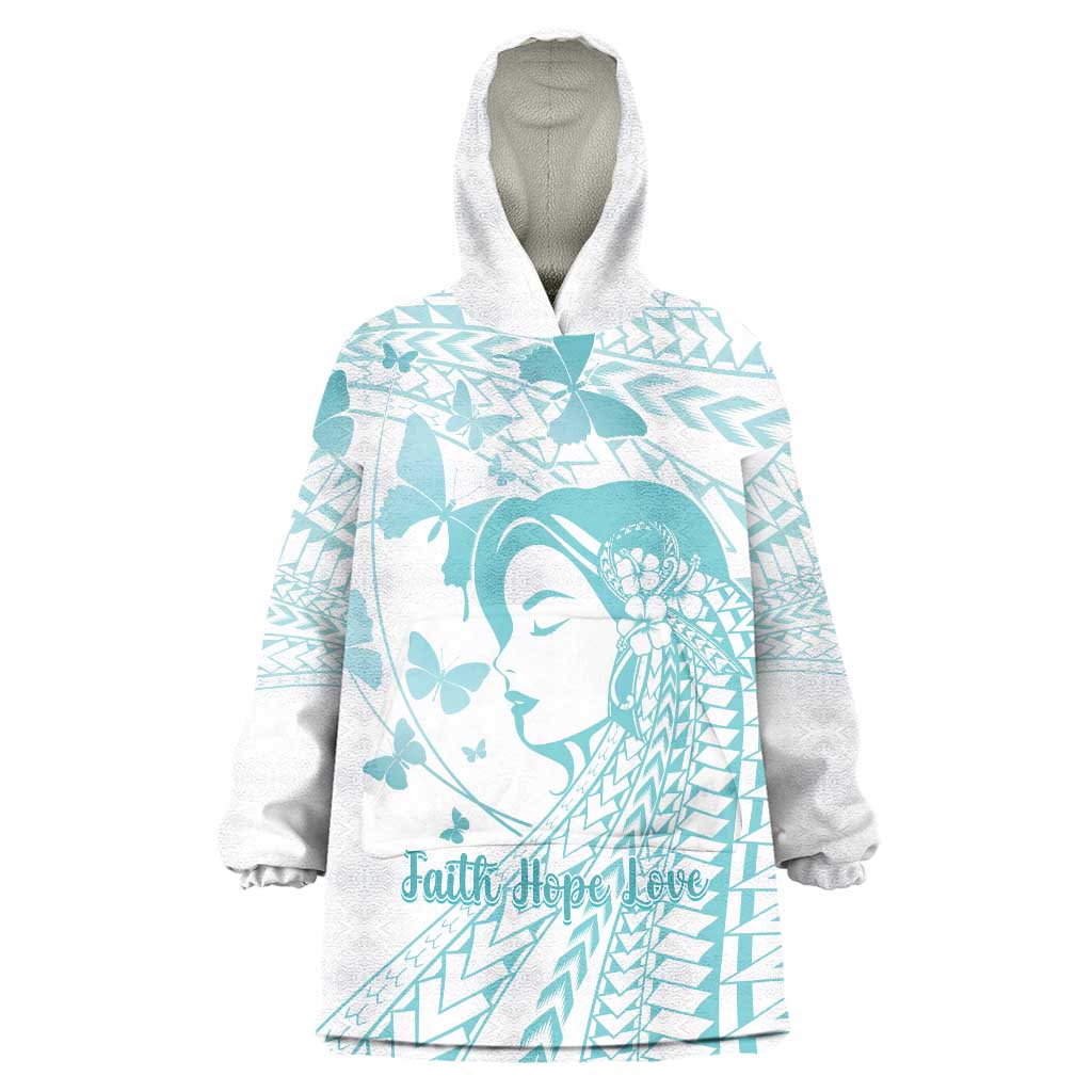 Polynesia Cervical Cancer Awareness Month Wearable Blanket Hoodie Polynesian Women Faith Hope Love!