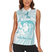 Polynesia Cervical Cancer Awareness Month Women Sleeveless Polo Shirt Polynesian Women Faith Hope Love!