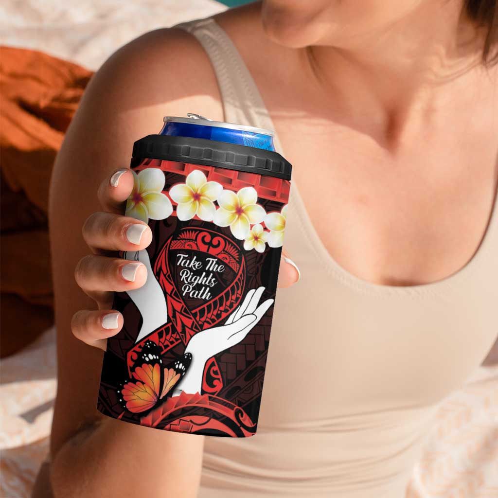 Polynesia AIDS Awareness Month 4 in 1 Can Cooler Tumbler Take The Rights Path Polynesian Pattern