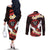 Polynesia AIDS Awareness Month Couples Matching Off The Shoulder Long Sleeve Dress and Long Sleeve Button Shirt Take The Rights Path Polynesian Pattern