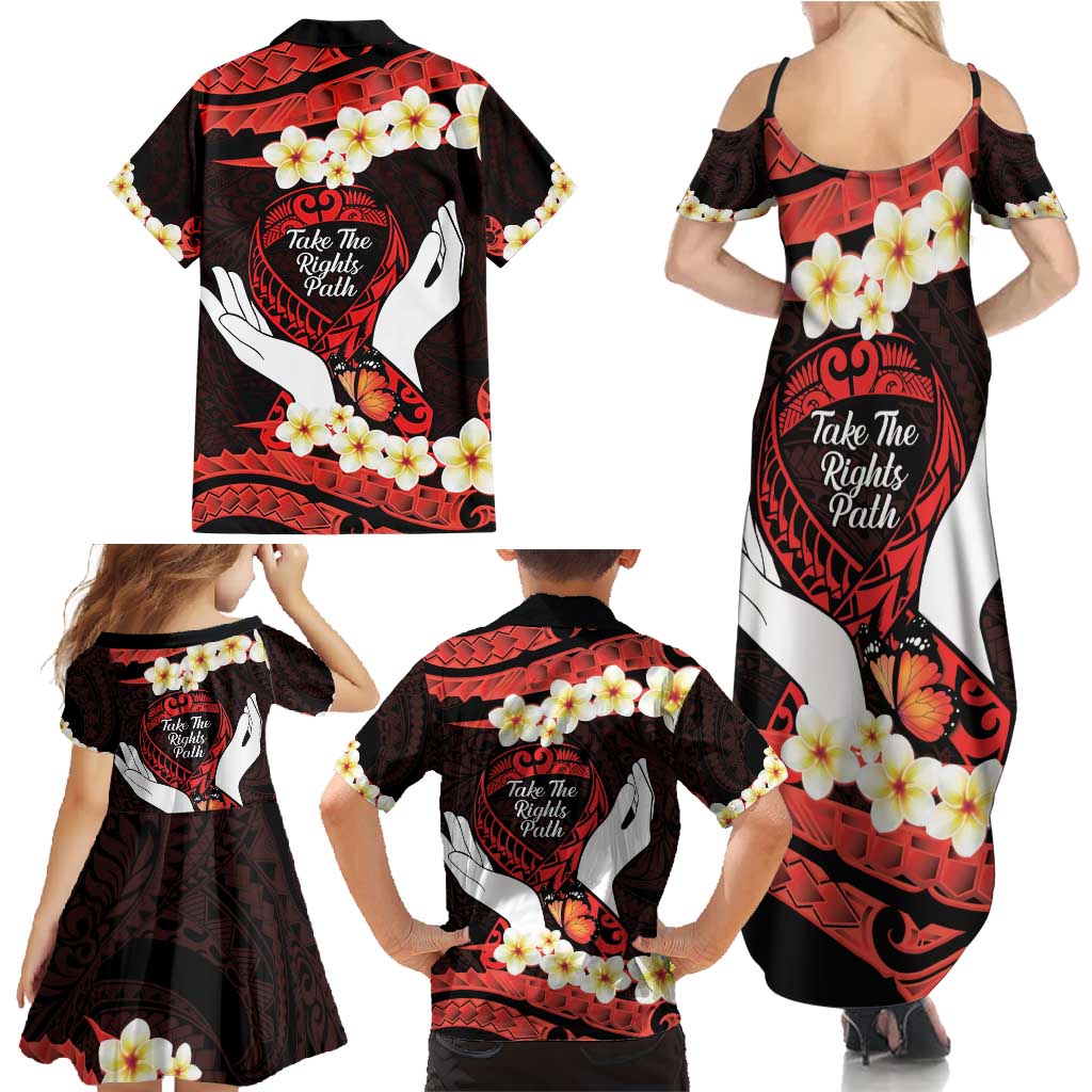Polynesia AIDS Awareness Month Family Matching Summer Maxi Dress and Hawaiian Shirt Take The Rights Path Polynesian Pattern