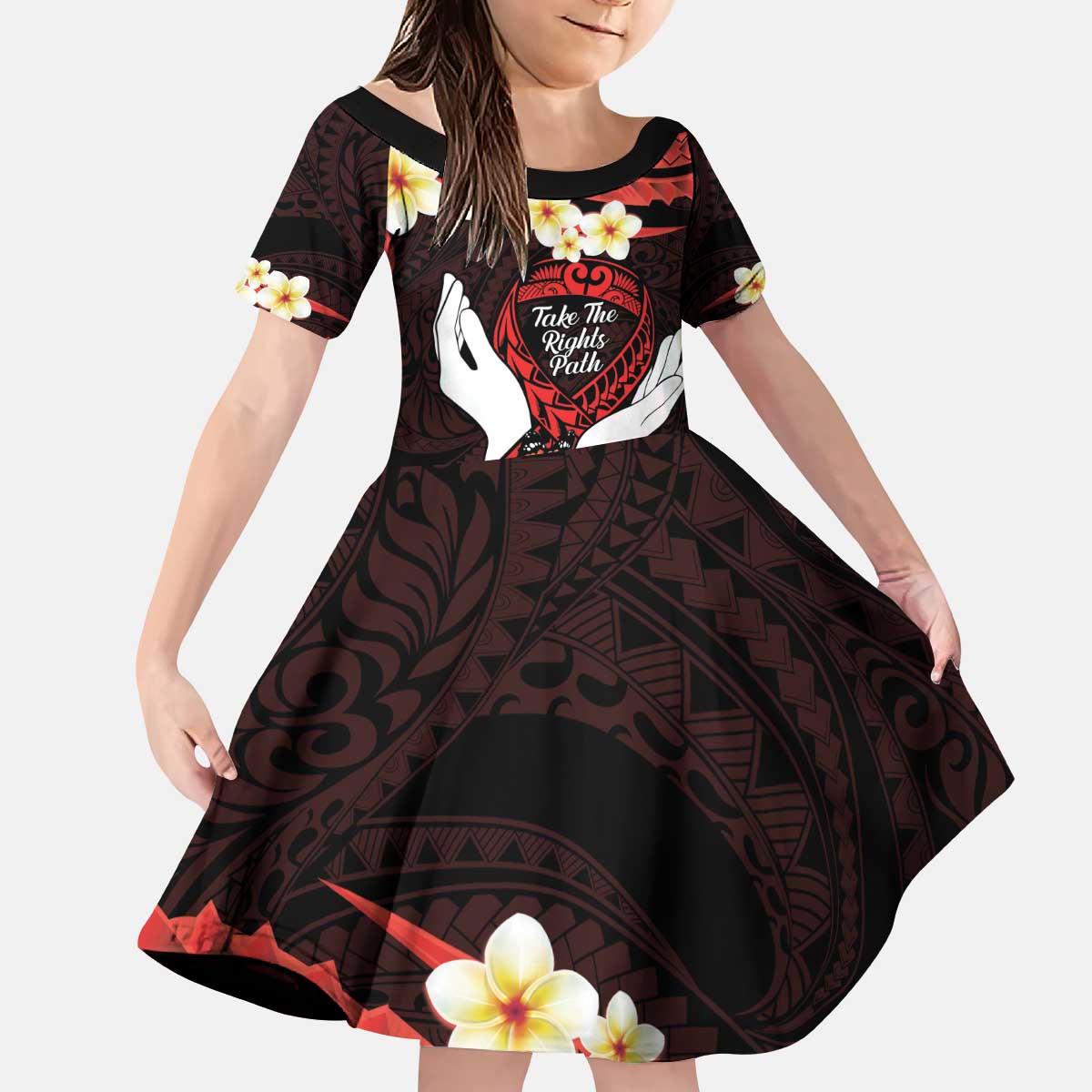 Polynesia AIDS Awareness Month Kid Short Sleeve Dress Take The Rights Path Polynesian Pattern