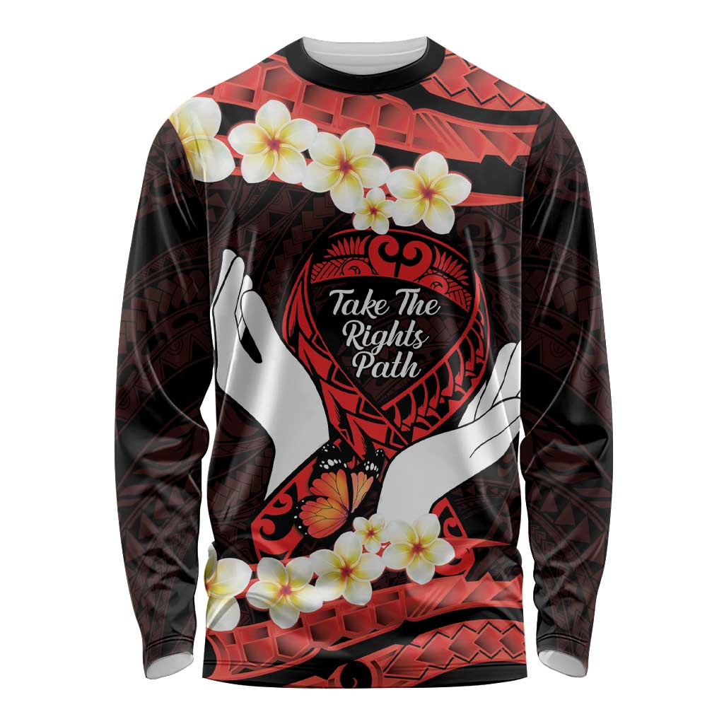 Polynesia AIDS Awareness Month Long Sleeve Shirt Take The Rights Path Polynesian Pattern