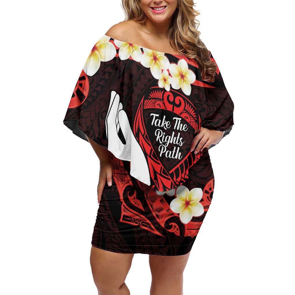 Polynesia AIDS Awareness Month Off Shoulder Short Dress Take The Rights Path Polynesian Pattern