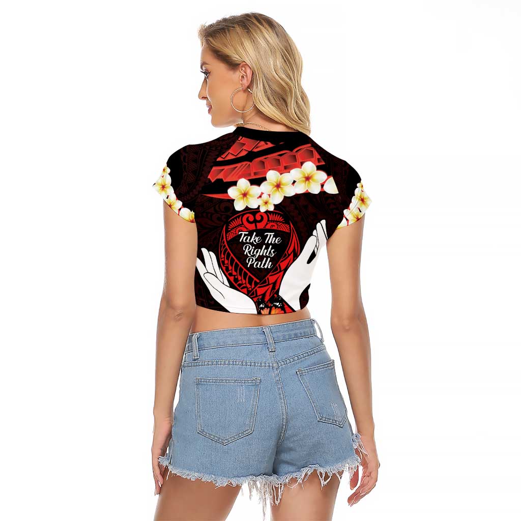 Polynesia AIDS Awareness Month Raglan Cropped T Shirt Take The Rights Path Polynesian Pattern