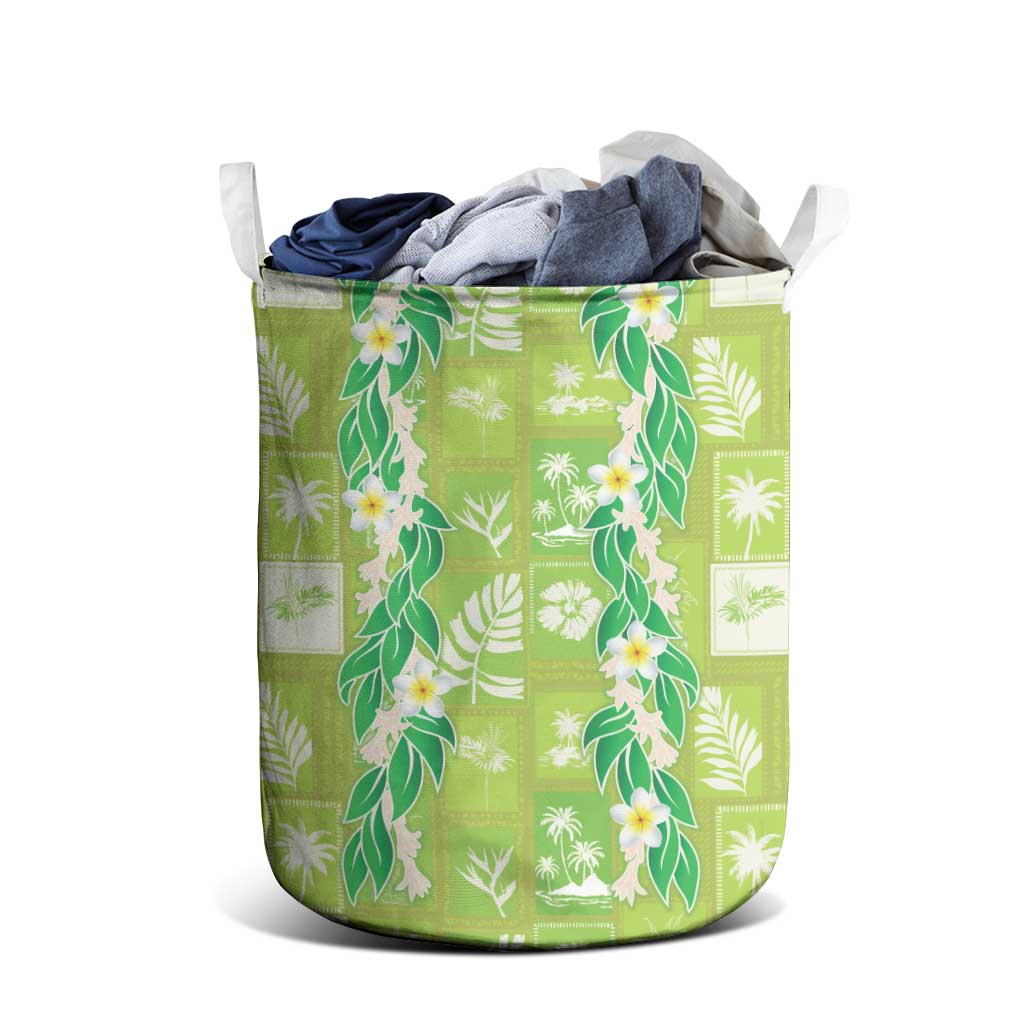Aloha Hawaii Tuberose Lei Laundry Basket Tropical Vibes Green Color - Polynesian Pride