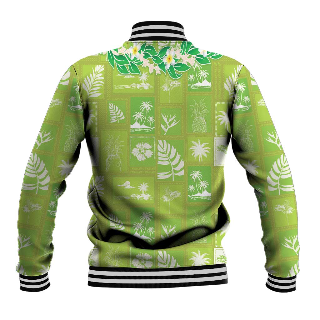 Aloha Hawaii Tuberose Lei Baseball Jacket Tropical Vibes Green Color - Polynesian Pride