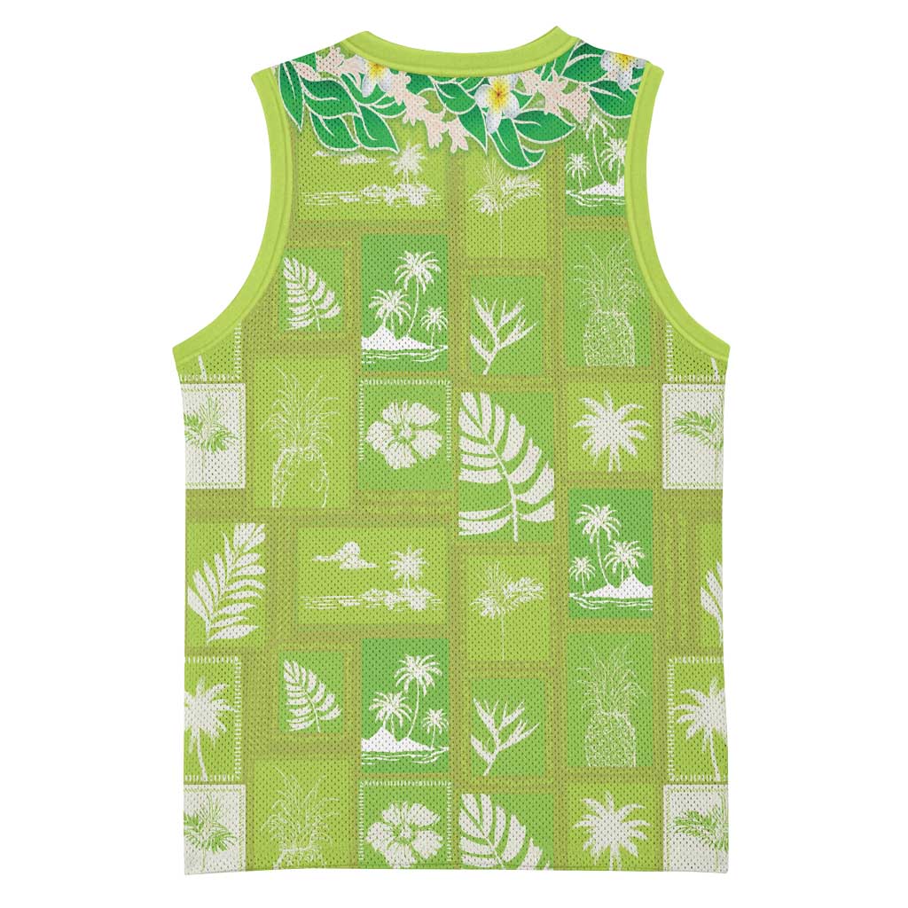 Aloha Hawaii Tuberose Lei Basketball Jersey Tropical Vibes Green Color - Polynesian Pride