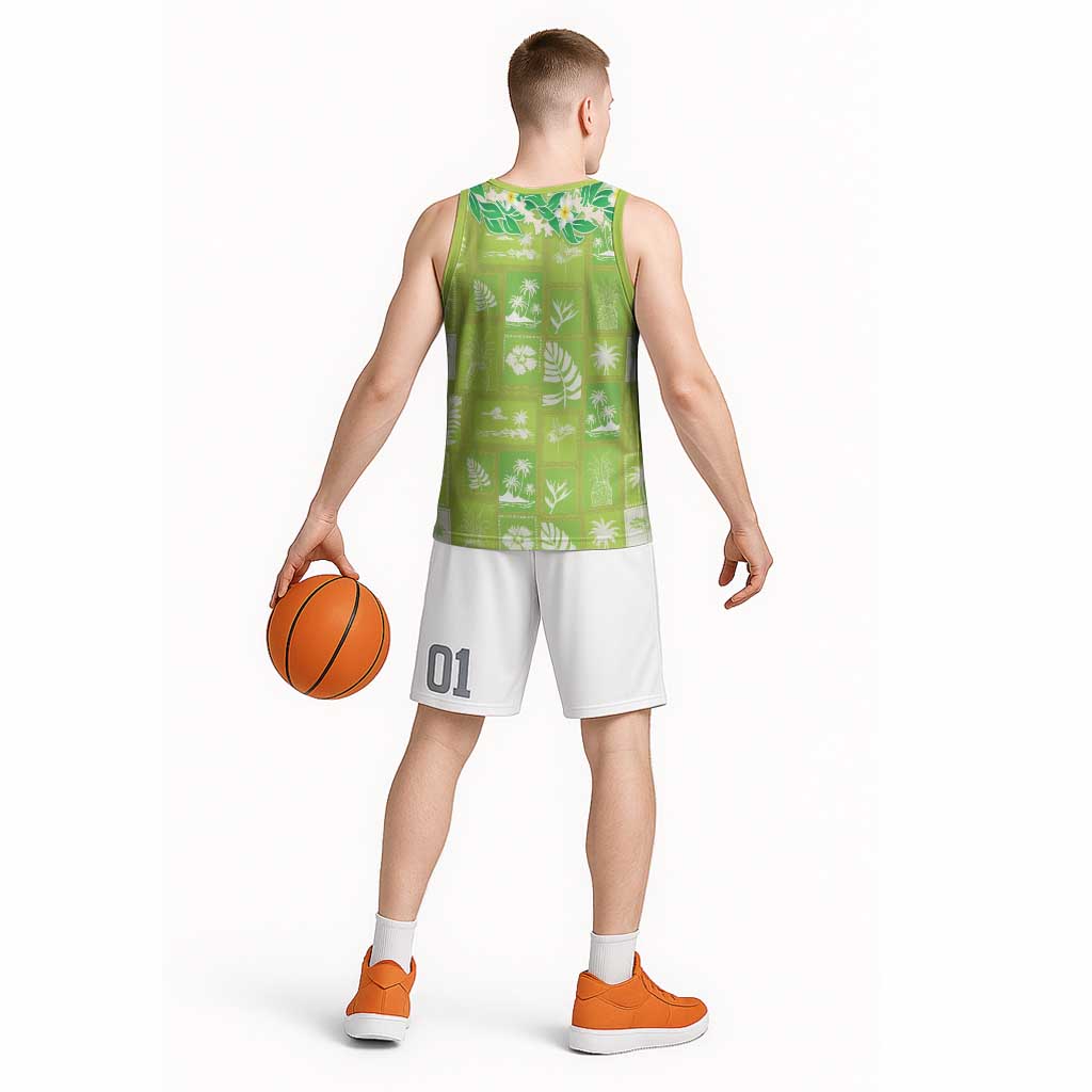 Aloha Hawaii Tuberose Lei Basketball Jersey Tropical Vibes Green Color - Polynesian Pride
