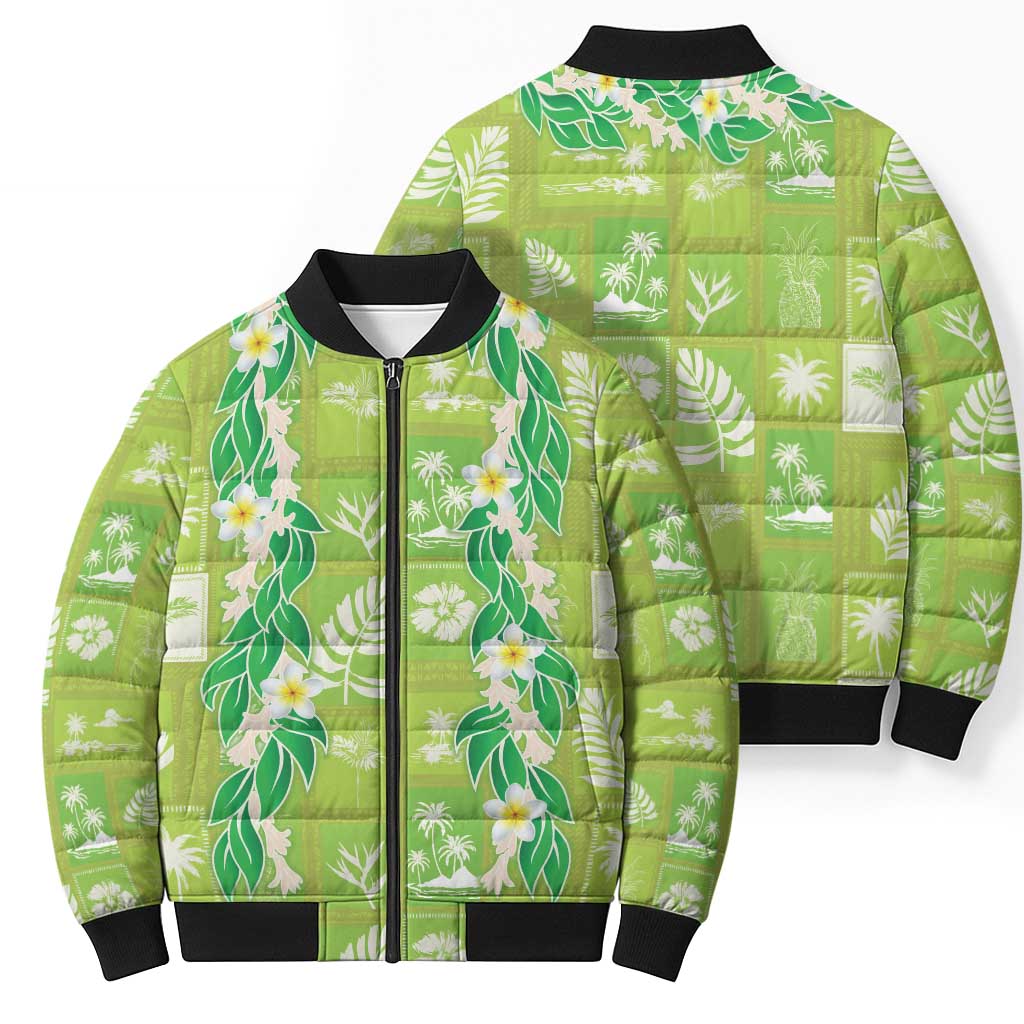 Aloha Hawaii Tuberose Lei Bomber Puffer Jacket Tropical Vibes Green Color - Polynesian Pride