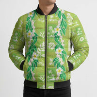 Aloha Hawaii Tuberose Lei Bomber Puffer Jacket Tropical Vibes Green Color - Polynesian Pride
