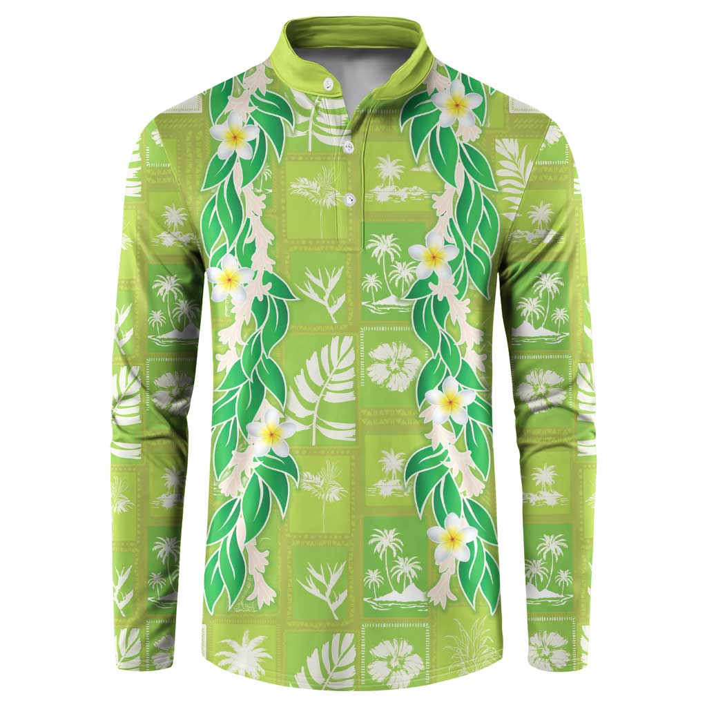 Aloha Hawaii Tuberose Lei Button Sweatshirt Tropical Vibes Green Color - Polynesian Pride