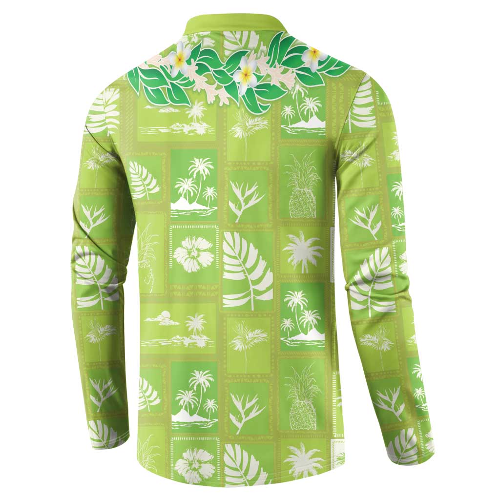 Aloha Hawaii Tuberose Lei Button Sweatshirt Tropical Vibes Green Color - Polynesian Pride
