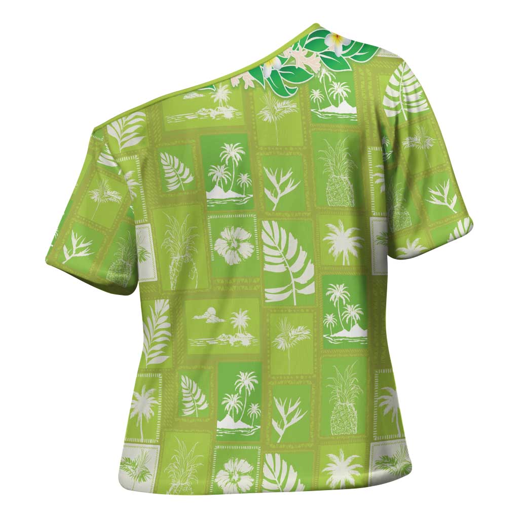 Aloha Hawaii Tuberose Lei Cross Shoulder Shirt Tropical Vibes Green Color - Polynesian Pride