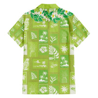 Aloha Hawaii Tuberose Lei Family Matching Off Shoulder Short Dress and Hawaiian Shirt Tropical Vibes Green Color - Polynesian Pride