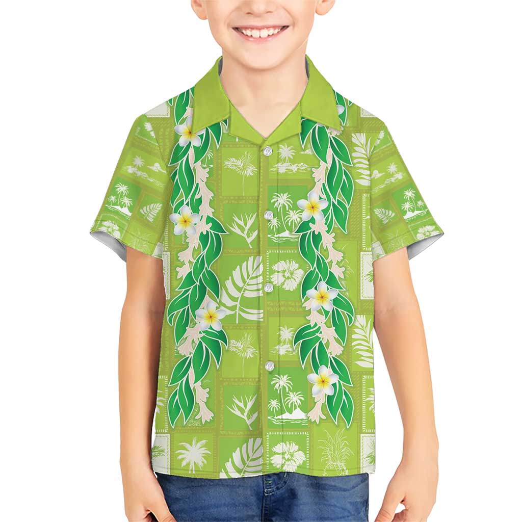 Aloha Hawaii Tuberose Lei Family Matching Short Sleeve Bodycon Dress and Hawaiian Shirt Tropical Vibes Green Color - Polynesian Pride