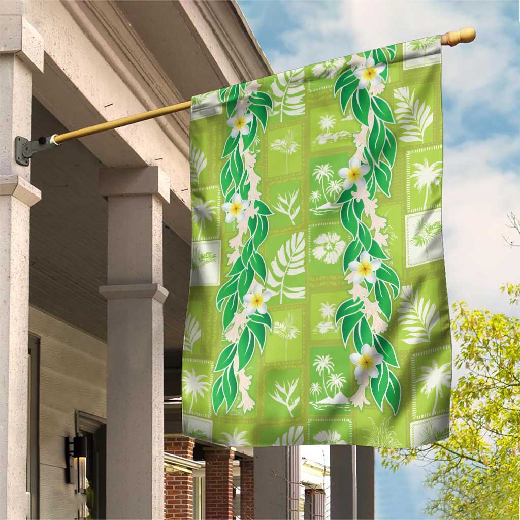 Aloha Hawaii Tuberose Lei Garden Flag Tropical Vibes Green Color - Polynesian Pride