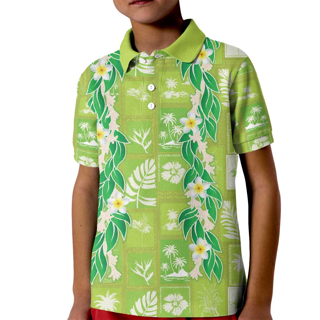 Aloha Hawaii Tuberose Lei Kid Polo Shirt Tropical Vibes Green Color - Polynesian Pride