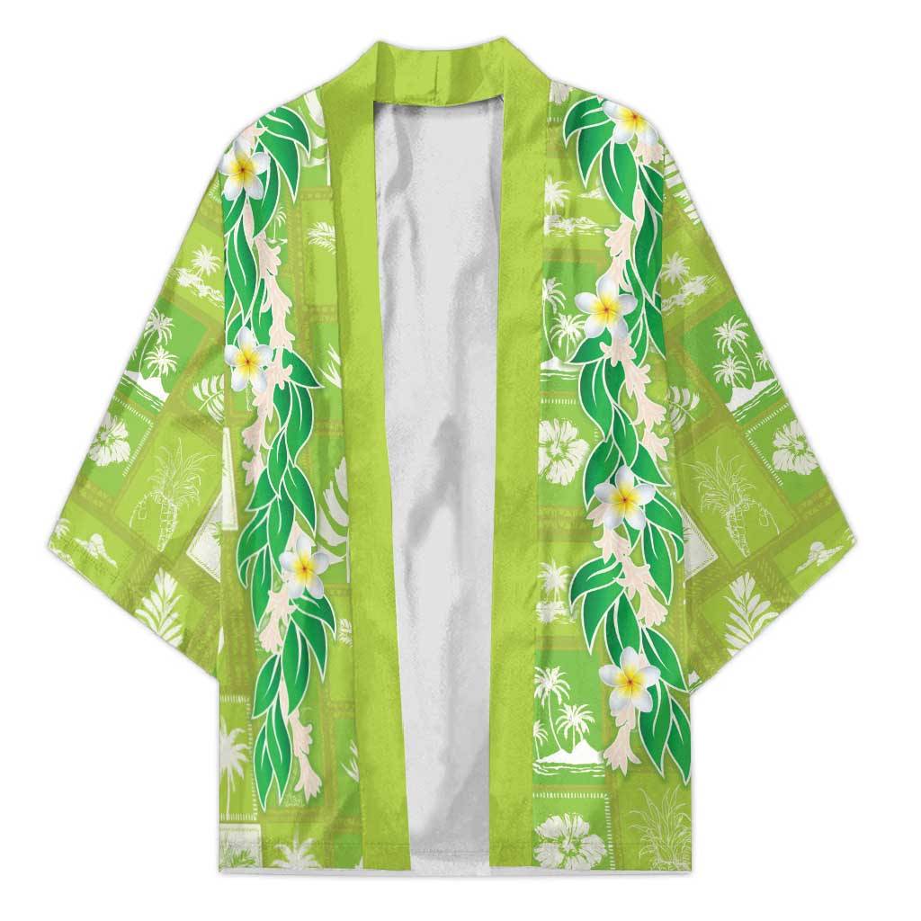 Aloha Hawaii Tuberose Lei Kimono Tropical Vibes Green Color - Polynesian Pride