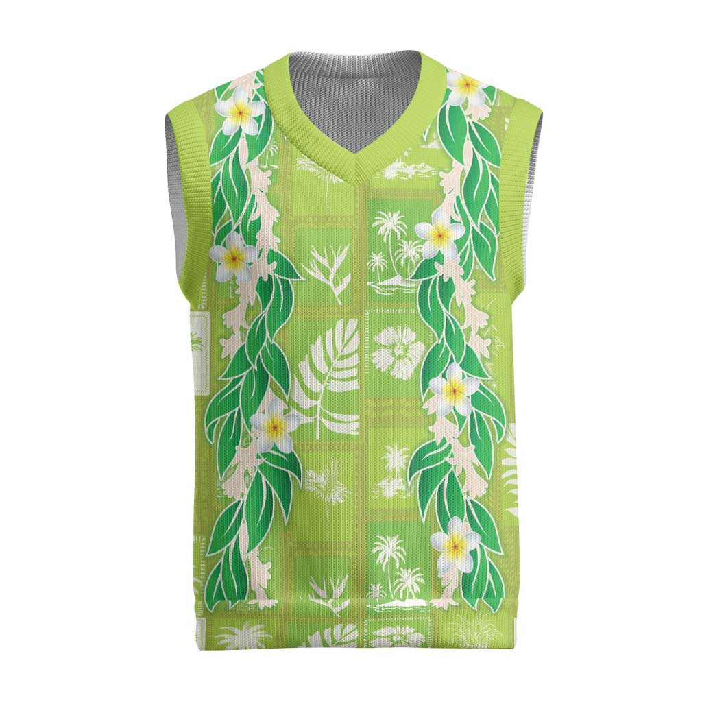 Aloha Hawaii Tuberose Lei Christmas Knitted V-Neck Vest Tropical Vibes Green Color - Polynesian Pride