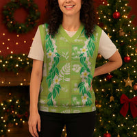 Aloha Hawaii Tuberose Lei Christmas Knitted V-Neck Vest Tropical Vibes Green Color - Polynesian Pride