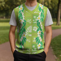 Aloha Hawaii Tuberose Lei Christmas Knitted V-Neck Vest Tropical Vibes Green Color - Polynesian Pride