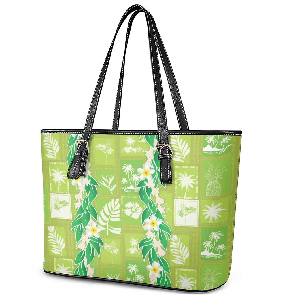 Aloha Hawaii Tuberose Lei Leather Tote Bag Tropical Vibes Green Color - Polynesian Pride