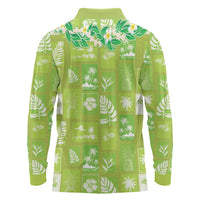 Aloha Hawaii Tuberose Lei Long Sleeve Polo Shirt Tropical Vibes Green Color - Polynesian Pride
