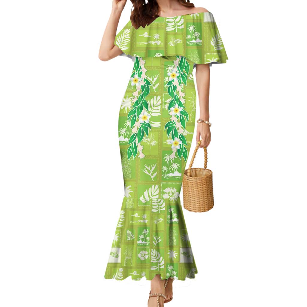Aloha Hawaii Tuberose Lei Mermaid Dress Tropical Vibes Green Color - Polynesian Pride