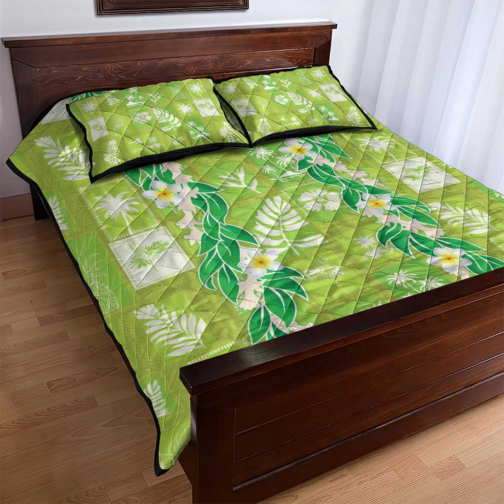 Aloha Hawaii Tuberose Lei Quilt Bed Set Tropical Vibes Green Color - Polynesian Pride