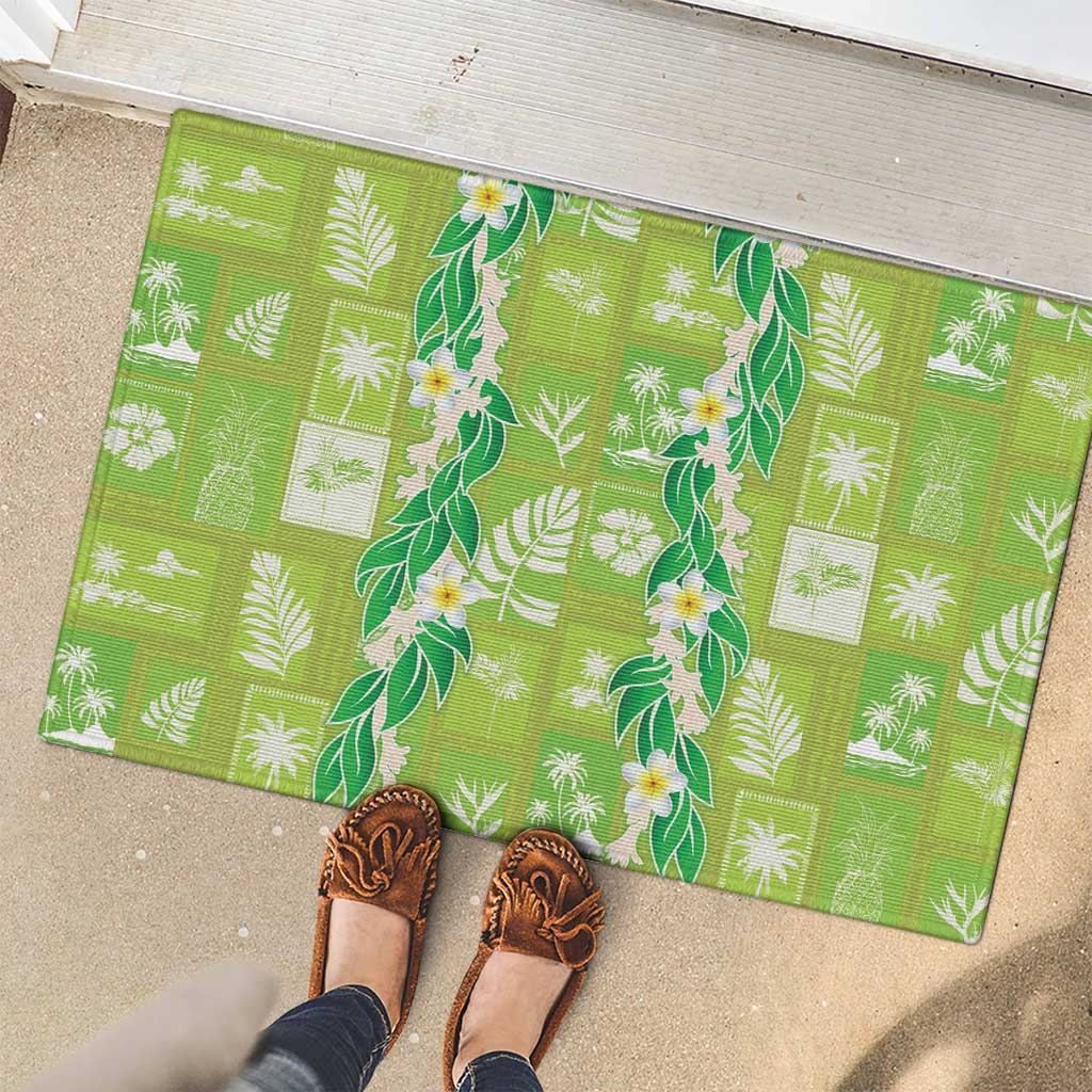 Aloha Hawaii Tuberose Lei Rubber Doormat Tropical Vibes Green Color - Polynesian Pride