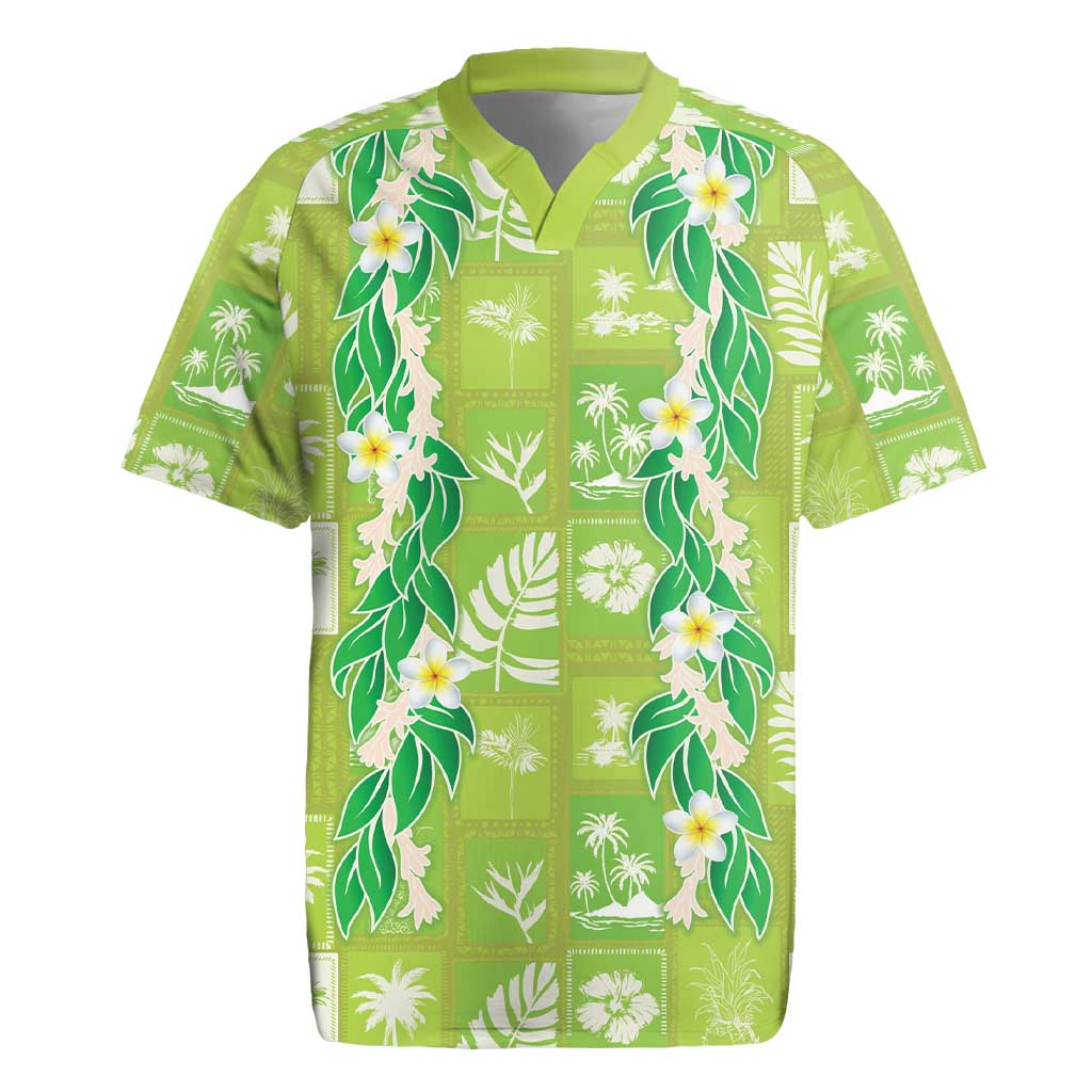 Aloha Hawaii Tuberose Lei Rugby Jersey Tropical Vibes Green Color - Polynesian Pride