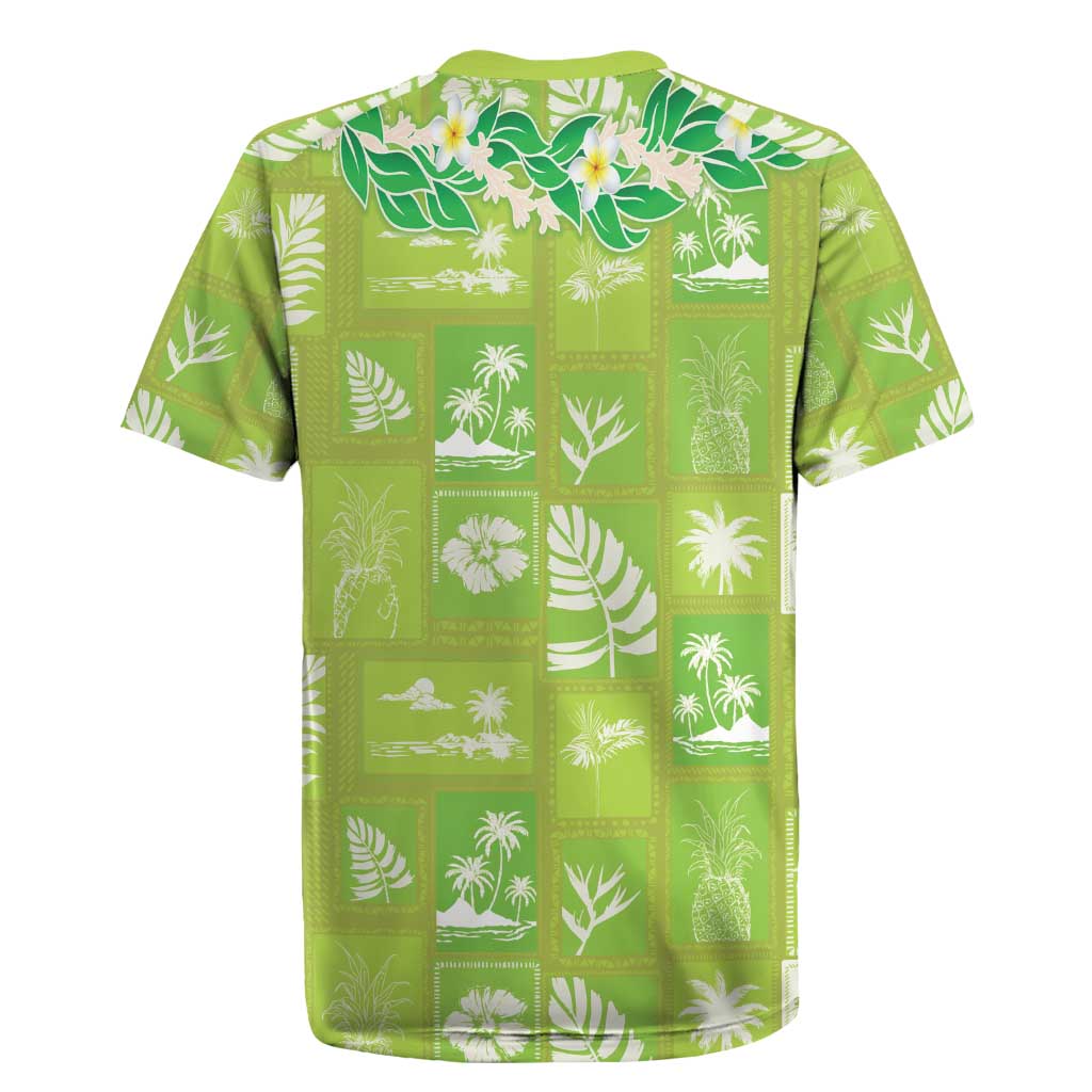 Aloha Hawaii Tuberose Lei Rugby Jersey Tropical Vibes Green Color - Polynesian Pride