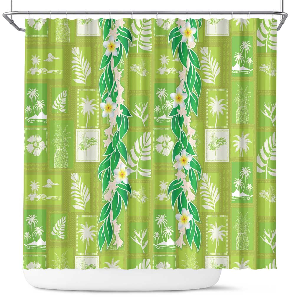 Aloha Hawaii Tuberose Lei Shower Curtain Tropical Vibes Green Color - Polynesian Pride