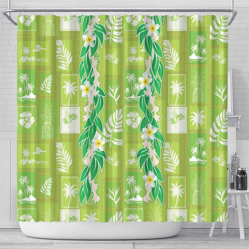 Aloha Hawaii Tuberose Lei Shower Curtain Tropical Vibes Green Color - Polynesian Pride