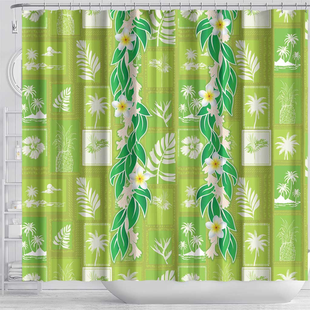 Aloha Hawaii Tuberose Lei Shower Curtain Tropical Vibes Green Color - Polynesian Pride