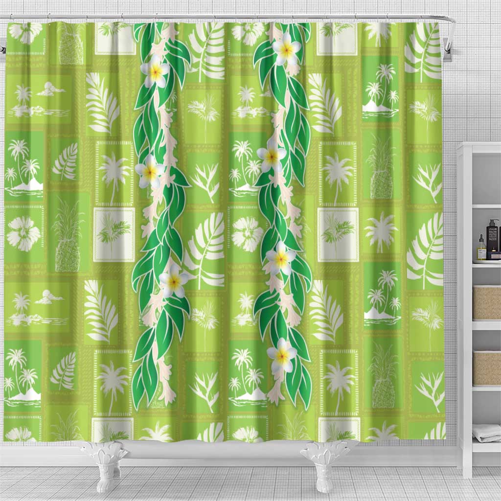 Aloha Hawaii Tuberose Lei Shower Curtain Tropical Vibes Green Color - Polynesian Pride