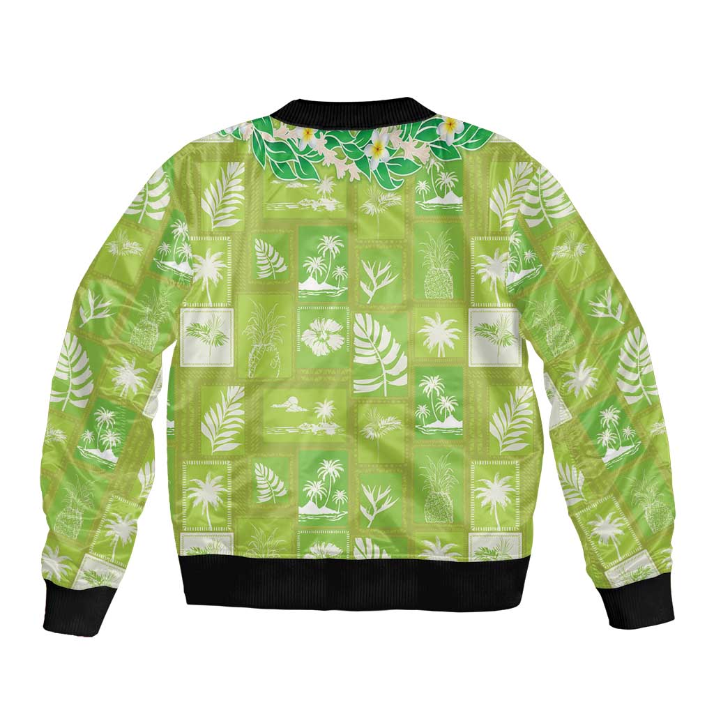 Aloha Hawaii Tuberose Lei Sleeve Zip Bomber Jacket Tropical Vibes Green Color - Polynesian Pride