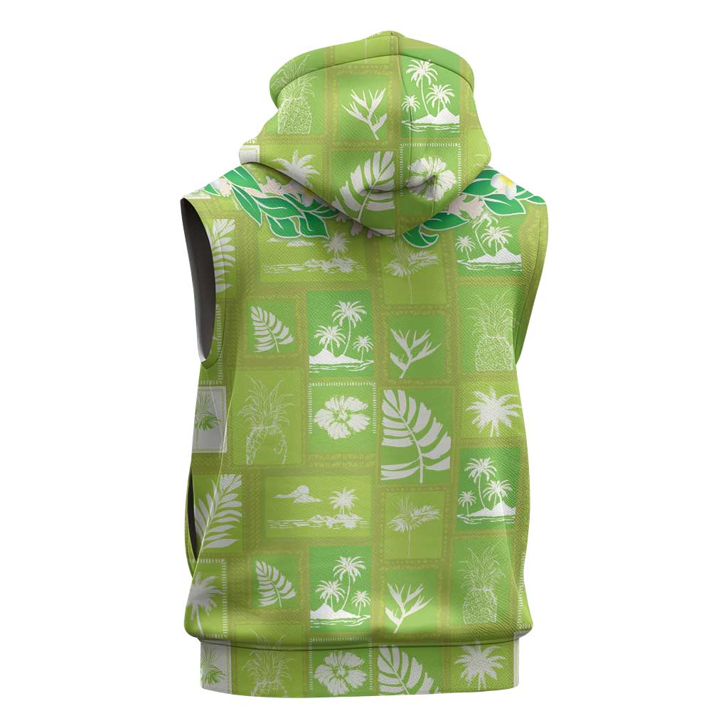 Aloha Hawaii Tuberose Lei Sleeveless Zip Hoodie Tropical Vibes Green Color LT14