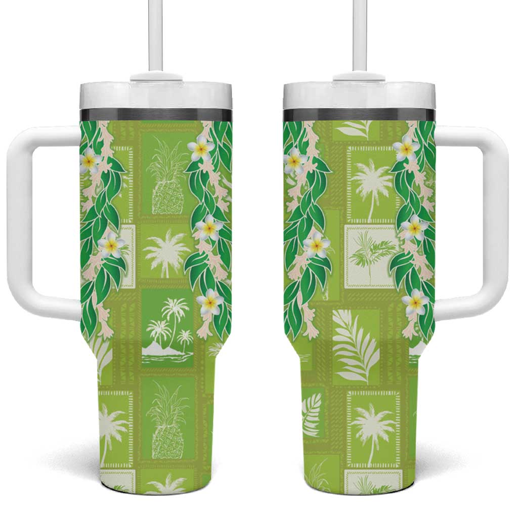 Aloha Hawaii Tuberose Lei Tumbler With Handle Tropical Vibes Green Color - Polynesian Pride