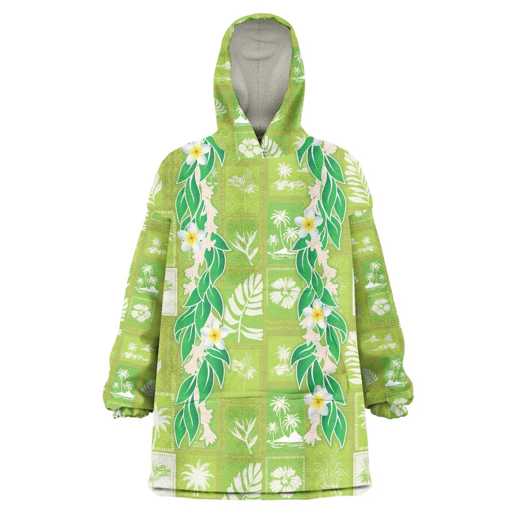 Aloha Hawaii Tuberose Lei Wearable Blanket Hoodie Tropical Vibes Green Color - Polynesian Pride