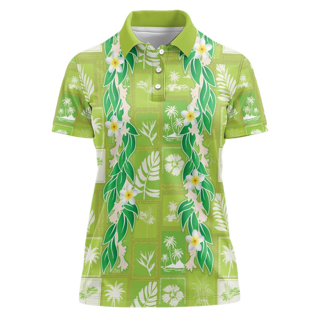 Aloha Hawaii Tuberose Lei Women Polo Shirt Tropical Vibes Green Color - Polynesian Pride