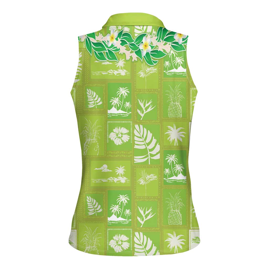 Aloha Hawaii Tuberose Lei Women Sleeveless Polo Shirt Tropical Vibes Green Color - Polynesian Pride