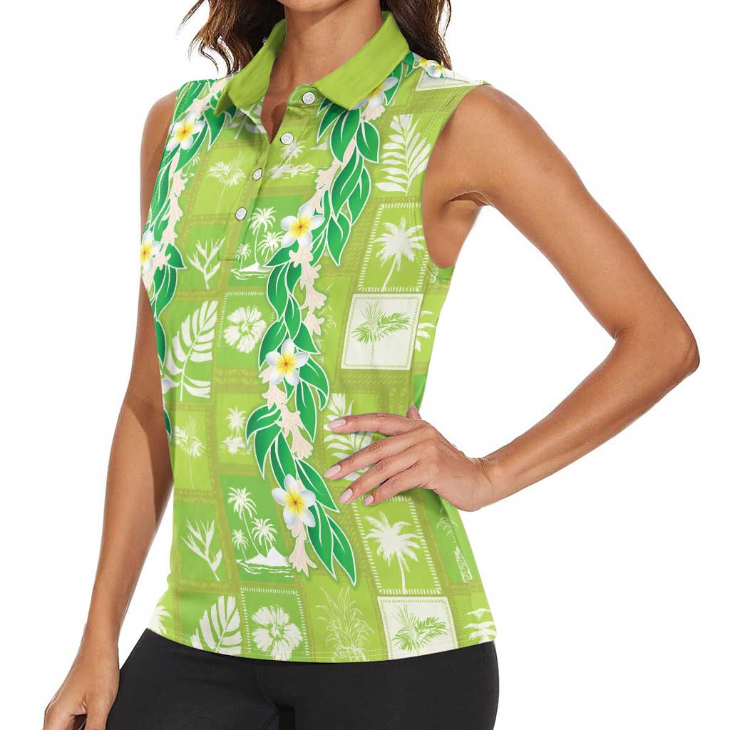 Aloha Hawaii Tuberose Lei Women Sleeveless Polo Shirt Tropical Vibes Green Color - Polynesian Pride