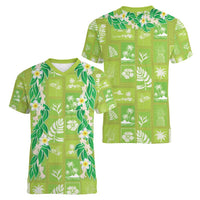 Aloha Hawaii Tuberose Lei Women V-Neck T-Shirt Tropical Vibes Green Color - Polynesian Pride