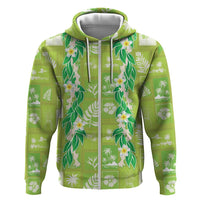 Aloha Hawaii Tuberose Lei Zip Hoodie Tropical Vibes Green Color - Polynesian Pride